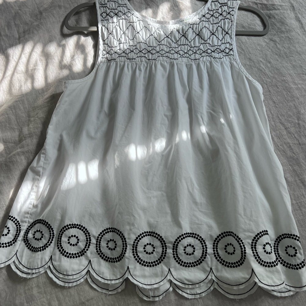 White and Black Embroidered Women's Top